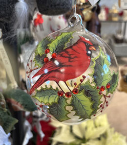glass Christmas ornament with bird at Henry's Gardens in Eden NY