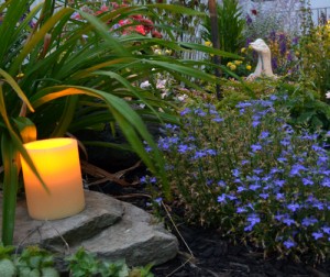 flameless candle on Ken-Ton NY garden walk