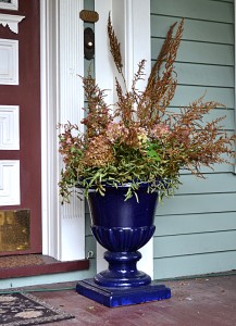 pot of dried flowers on porch in Buffalo NY
