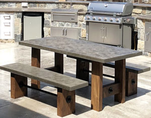 outdoor table and bench with concrete tops