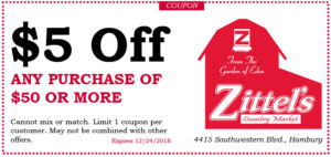 coupon for Zittel's in Hamburg NY