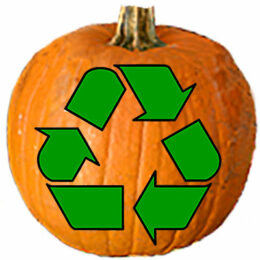 pumpkin with recycling logo