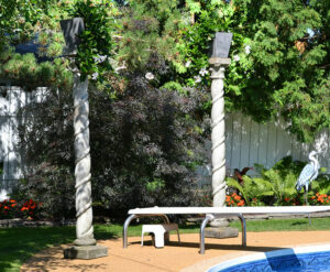 columns with plants in pots near pool in Amherst NY