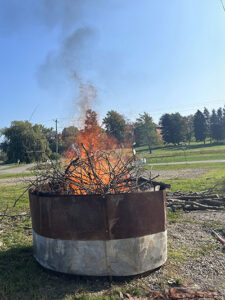 biochar kiln at the beginning of the burn in Eden NY